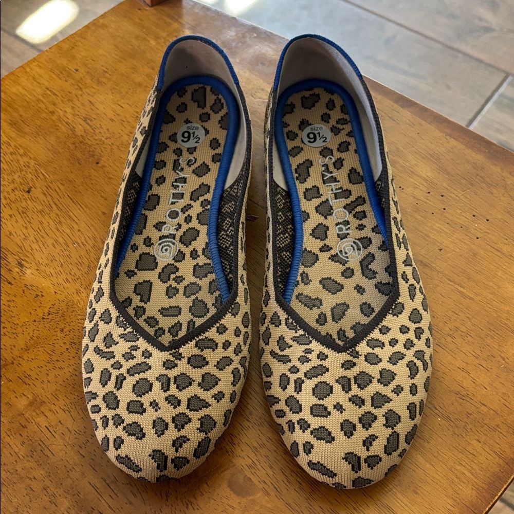Rothy’s Leopard Print Women’s Ballet Flats - Tan/Black. 9.5.